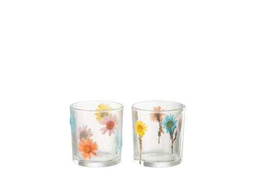 J-Line windlicht Posy  - glas - transparant/mix - small - 2 stuks