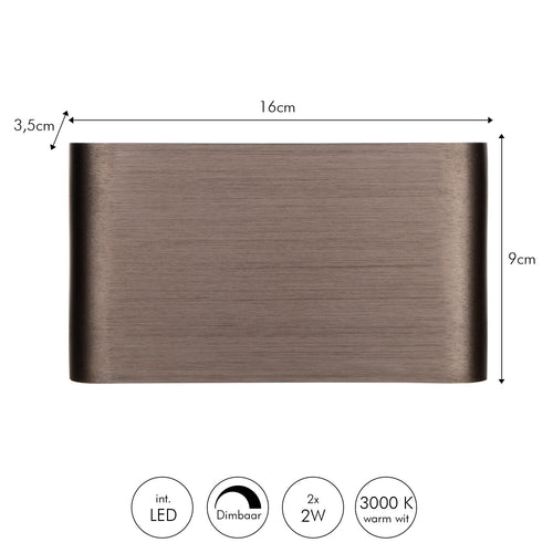 Atmooz wandlamp Aleki - geborsteld brons - 16 x 3,5 x H 9 cm - geïntegreerde led