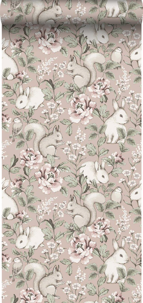 Borastapeter behang vintage bosdieren roze - 53 cm x 10.05 m - 660631 - vtwonen shop
