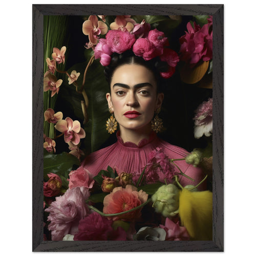 Artfulprints Poster met Lijst Frida Kahlo - Floral portrait   - 30x40 cm - Roze
