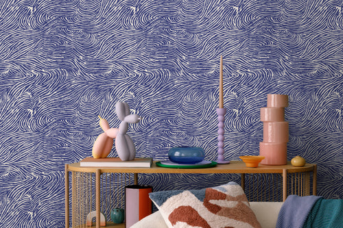 ESTAhome behang 3d golvende lijnen donkerblauw - 50 x 900 cm - 131581 - vtwonen shop