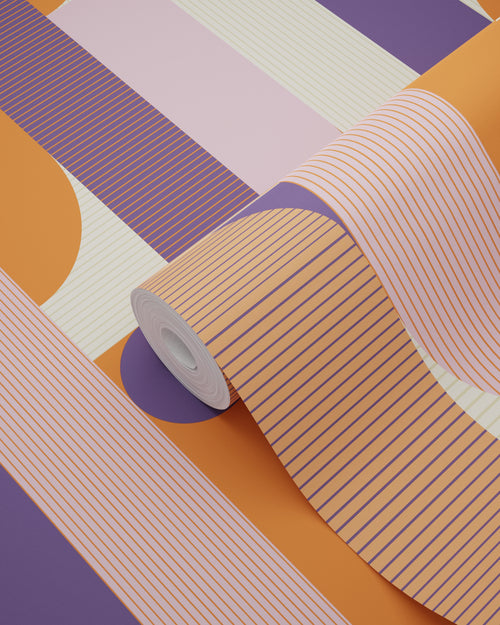 ESTAhome behang geometrische vormen paars, oranje en bruin - 50 x 900 cm - 131061 - vtwonen shop