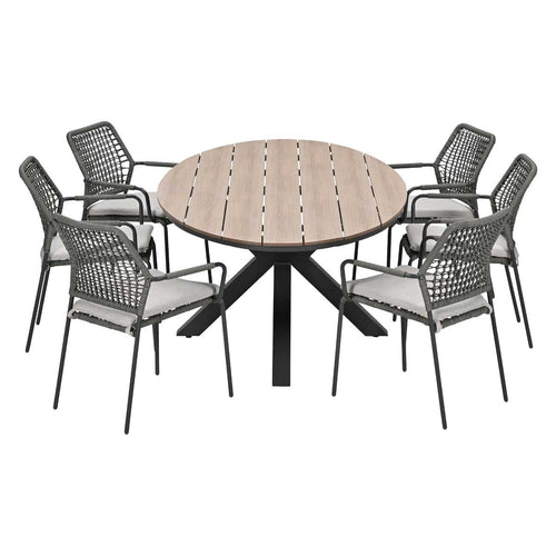 Garden Impressions Tuinset Natas grijs 7-delig - Tulli tuintafel ovaal 220x115 cm
