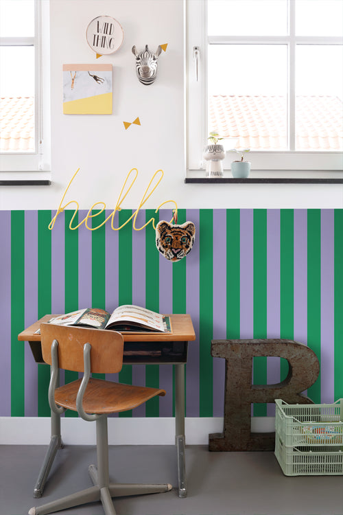 ESTAhome behang strepen groen en lila paars - 53 cm x 10.05 m - 139908 - vtwonen shop