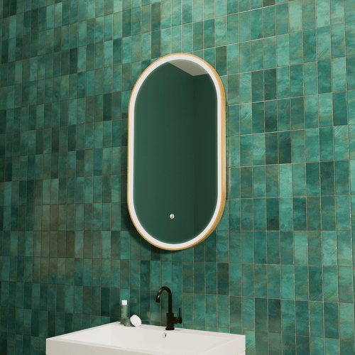 LOMAZOO badkamerspiegel Hamburg - met LED verlichting - ovaal - goud - 50 x 90 cm