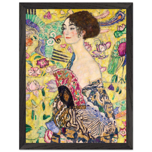 Artfulprints Poster met Lijst Gustav Klimt - Lady with a fan   - 30x40 cm - Geel