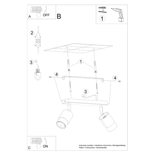 Sollux Lighting Plafondlamp NERO 2 zwart/chroom - 30x5x18cm