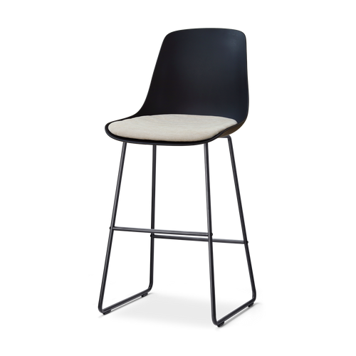 Nolon Nino-Liv barkruk zwart met naturelbeige zitkussen - zwart onderstel - 75 cm - vtwonen shop