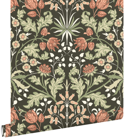 ESTAhome behang vintage bloemen in art nouveau stijl donkergroen en terracotta - 50 x 900 cm - 131183 - vtwonen shop