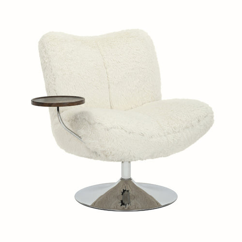 DÉJA Living Draaifauteuil Morten - Beige Fluffy/Chrome - Incl. Tafeltje - vtwonen shop