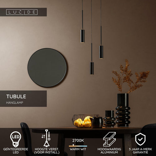 Lucide hanglamp TUBULE - Geïntegreerde LED - Zwart
