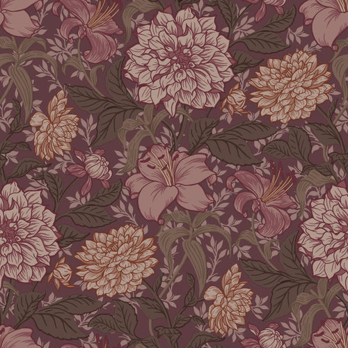 ESTAhome behang vintage bloemen donker paars - 50 x 900 cm - 131851