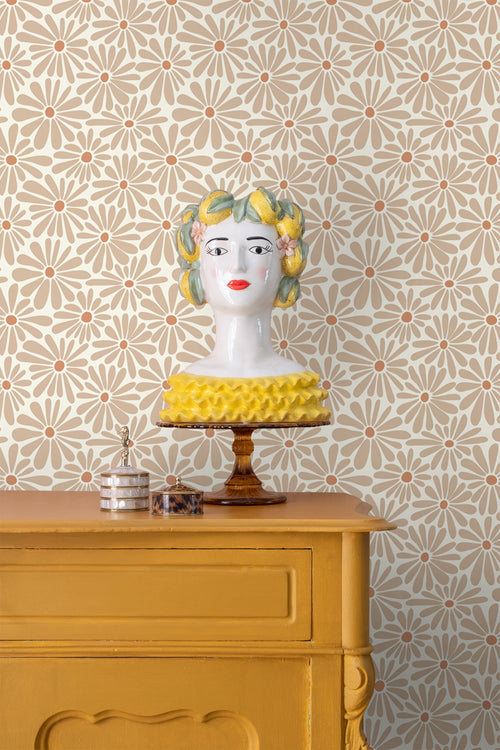 ESTAhome behang madeliefjes warm beige - 53 cm x 10.05 m - 131148 - vtwonen shop