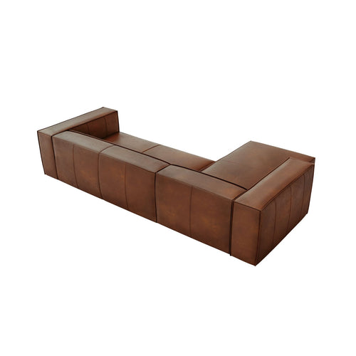 Cosmopolitan Design - Linker hoekbank Turin 5-zits, echt leer bruin - 173x290x68cm