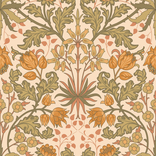 ESTAhome behang vintage bloemen in art nouveau stijl warm oranje en vergrijsd groen - 50 x 900 cm - 131175 - vtwonen shop