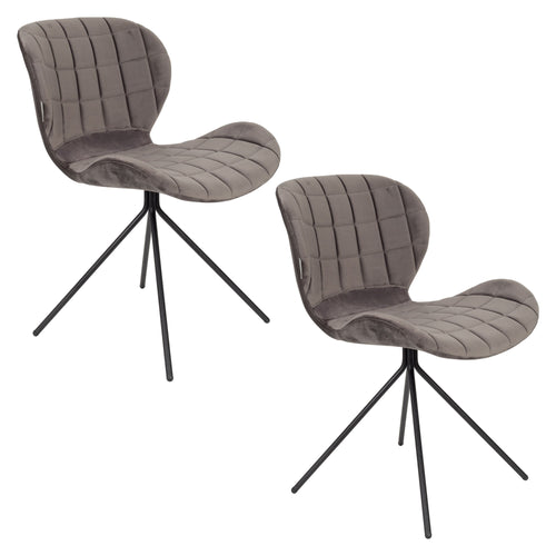 Zuiver OMG Velvet Eetkamerstoelen  Grijs - Set van 2 - vtwonen shop