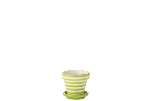 J-Line bloempot Granada Stripes Handmade + Painted - keramiek - groen - extra small - Ø 17 cm