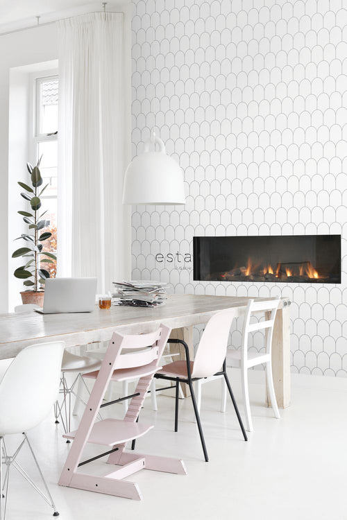 ESTAhome behang art deco motief wit en zwart - 53 cm x 10.05 m - 139140