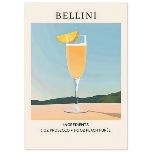 Artfulprints Poster met Lijst Bellini cocktail - Ingrediënten   - 70x100 cm - Geel