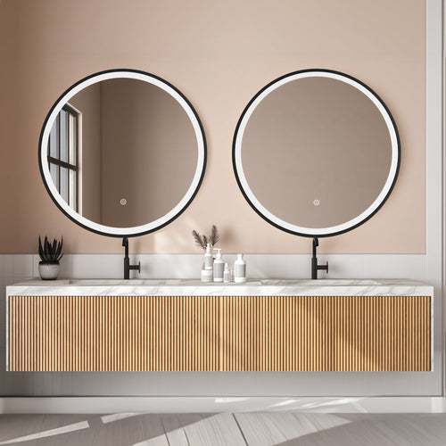 LOMAZOO badkamerspiegel Florence - met LED verlichting & anti condens - rond - zwart - 80 cm