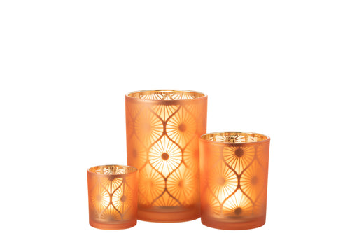 J-Line windlicht Ruit Bloemen - glas - oranje - large