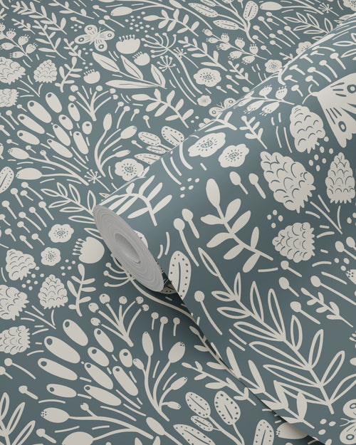 ESTAhome behang bloemetjes blauwgroen - 50 x 900 cm - 131249