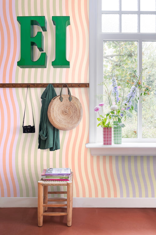ESTAhome fotobehang zigzag motief pastelkleuren - 300 x 279 cm - 159513