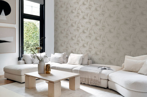 Origin Wallcoverings behang 3D-motief bladeren taupe - 53 cm x 10.05 m - 348007