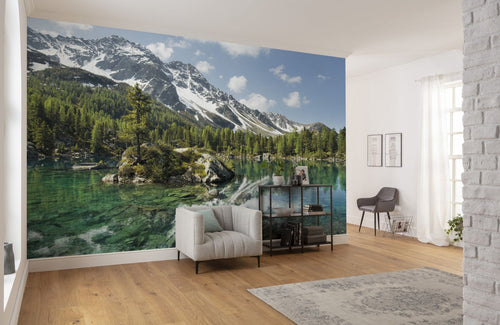 Sanders & Sanders fotobehang berglandschap met bomen groen en blauw - 450 x 280 cm - 612608