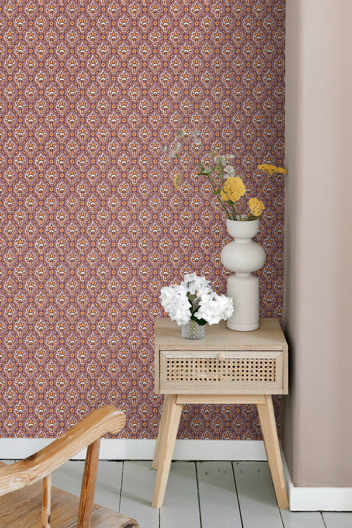 ESTAhome behang vintage bloemen paars en oranje - 50 x 900 cm - 131543 - vtwonen shop