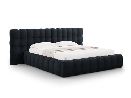 Cosmopolitan Design Opbergbed met dubbel hoofdbord Bali 140x200cm, flueel, donkerblauw - 230x200x100cm