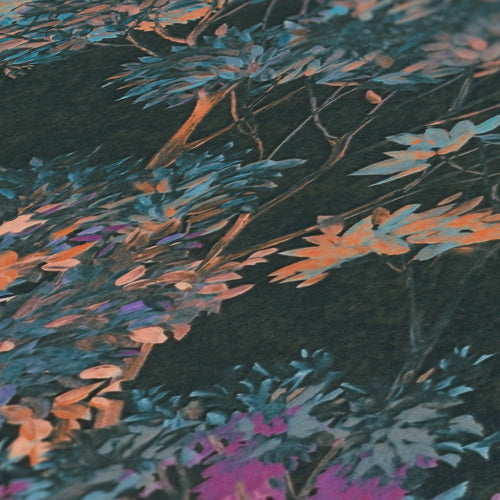 Livingwalls behang bloemmotief meerkleurig, zwart, blauw, oranje en beige - 53 cm x 10.05 m - AS-391731 - vtwonen shop
