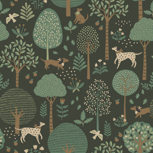 ESTAhome behang honden donkergroen - 50 x 900 cm - 139713 - vtwonen shop