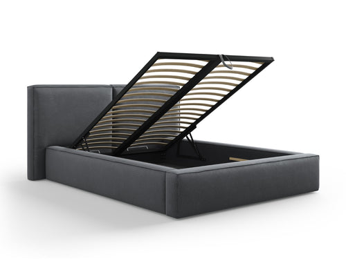 Cosmopolitan Design Opbergbed met dubbel hoofdbord Arendal 140x200cm, structurele stof, donkergrijs - 228x194x97.5cm