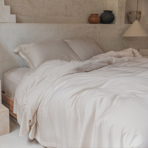 Coco & Cici - Tencel Twill Dekbedovertrek 220 x 260 cm - 2 Persoons Beddengoed - Beige - Lyocell - Ritssluiting & Extra Zacht - 2 Kussenslopen (60x70) - vtwonen shop