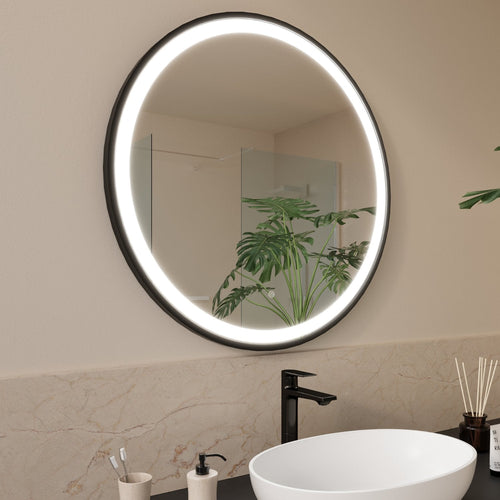 LOMAZOO badkamerspiegel Florence - met LED verlichting & anti condens - rond - zwart - 80 cm