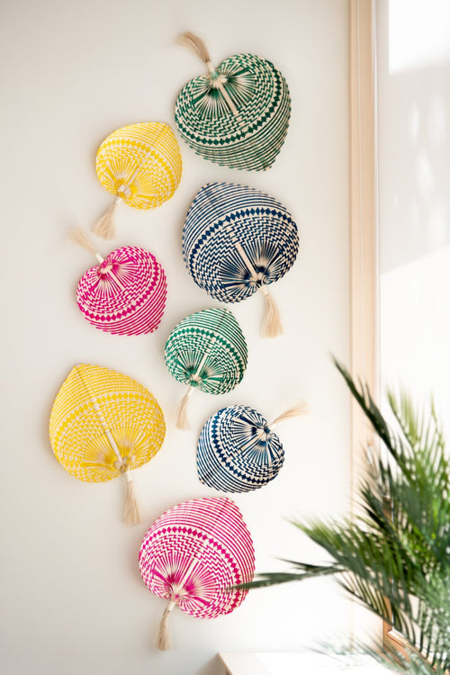 J-Line wanddecoratie Waaier Geweven - bamboe - mix - large - 4 stuks