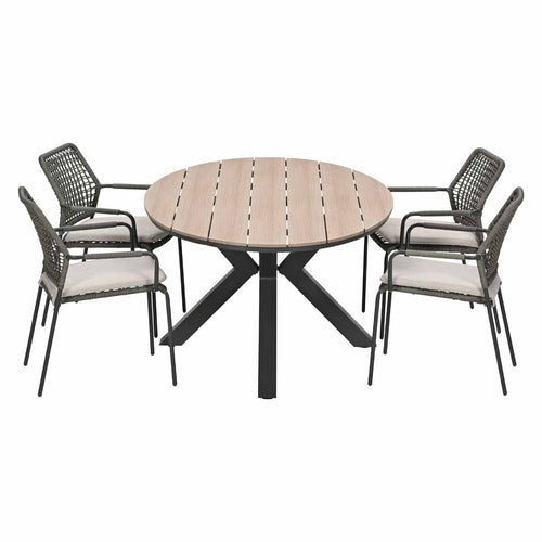 Garden Impressions Tuinset Natas grijs 5-delig - Tulli tuintafel 180x115 cm