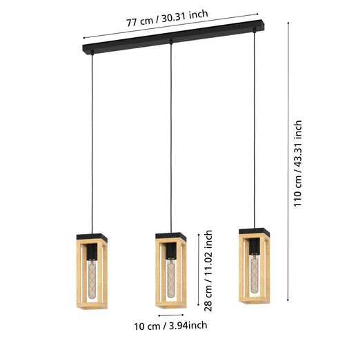 EGLO hanglamp Nafferton - e27 - 80 cm - zwart/bruin - vtwonen shop