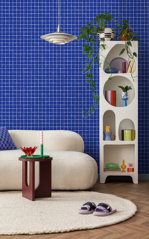 ESTAhome behang geblokt motief blauw - 50 x 900 cm - 131268