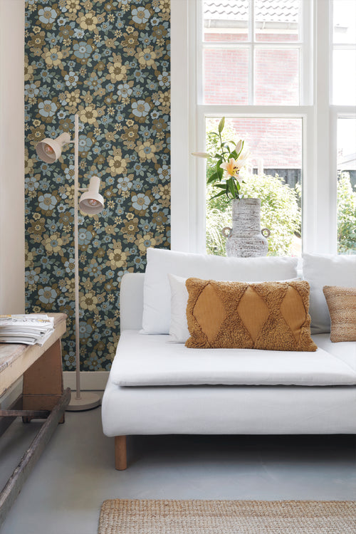 ESTAhome behang retro bloemen donkerblauw - 50 x 900 cm - 131527 - vtwonen shop