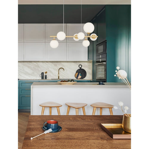 Nova Luce ODILLIA Bolvormige hanglamp voor plafond, opaal, matgoud, LED G9 7x5W