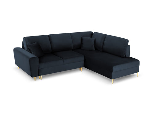 Cosmopolitan Design Converteerbare hoekbank rechts met opbergdoos Kyoto 5-zits, flueel, donkerblauw - 194x243x88cm