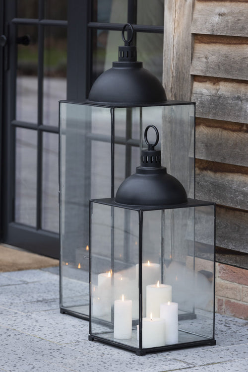 J-Line lantaarn Hagrid - glas/ijzer - zwart - large