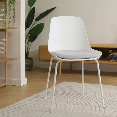 Nolon Nora-Liv Eetkamerstoel Wit - Lichtgrijs Kussen - Witte Poten - vtwonen shop