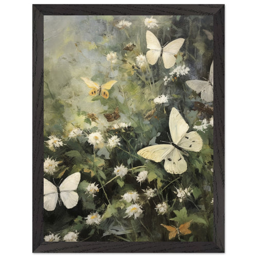 Artfulprints Poster met Lijst Butterflies in flowerfield   - 30x40 cm - Donkergroen