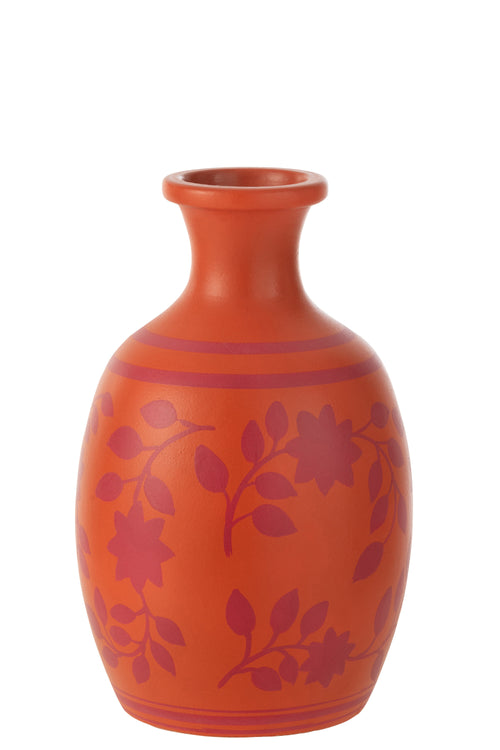 J-Line vaas Bladeren/Bloemen + Lijnen - keramiek -  oranje/roze - 38 cm hoog