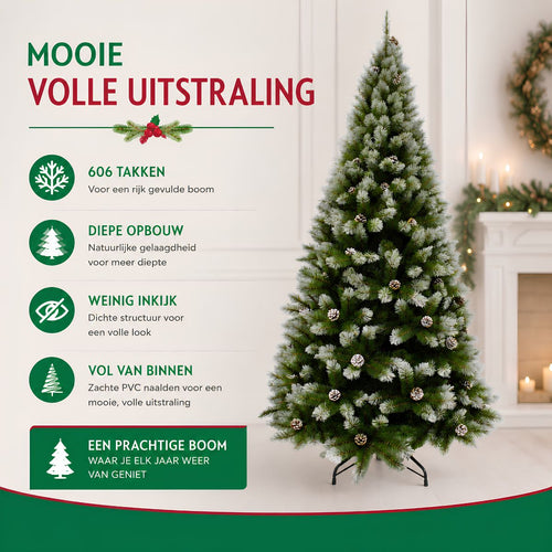 Triumph Tree Pittsburgh Kerstboom - Kerstversiering met Dennenappels en Witte Bevroren Takpunten - Kunstboom met Realistische Groene Naaldjes - H185 x
