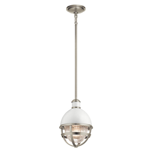 Elstead Kichler Tollis Globe hanglamp geborsteld nikkel en wit