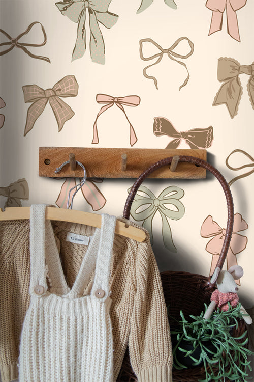 ESTAhome behang strikjes groen, roze en bruin - 50 x 900 cm - 131469